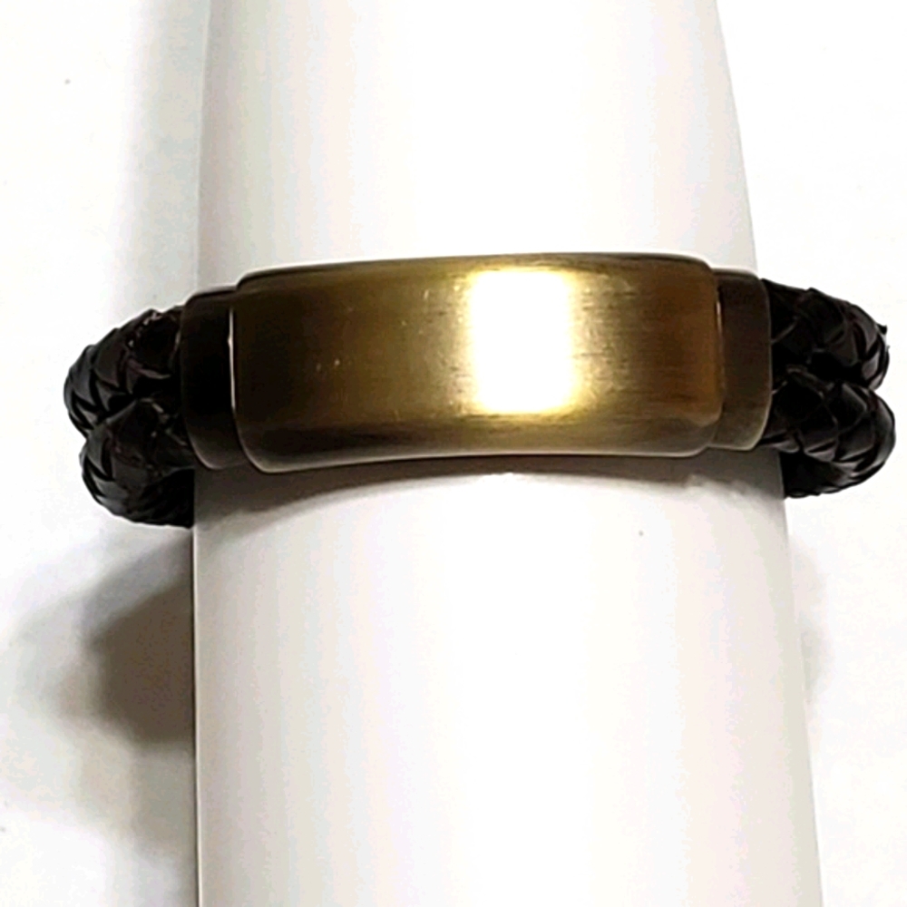 Men's Heavy Duty Brown Double Rope Leather Bracelet - Picture 3 of 6